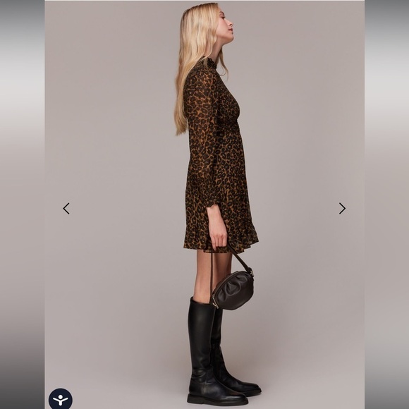 NWOT Whistles Women's Brown Classic Leopard Shirred Dress - Picture 2 of 13